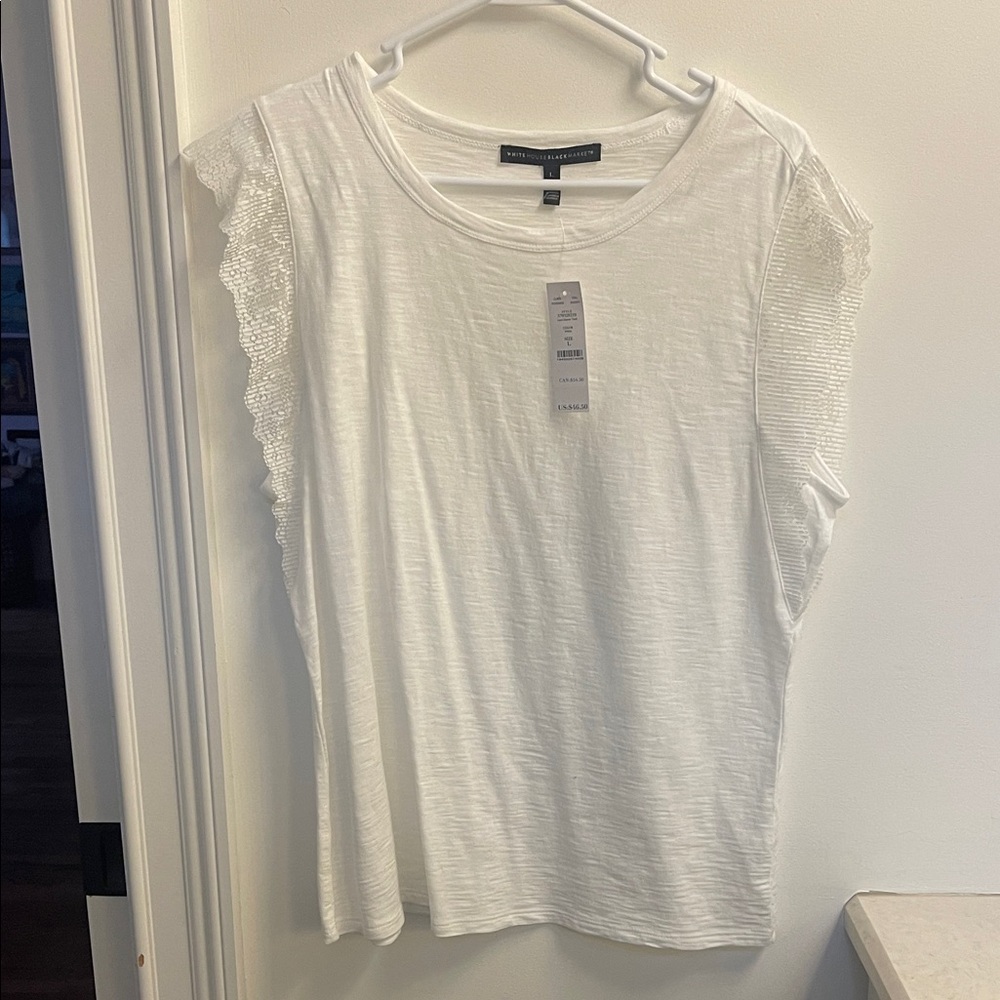 White House Black Market White Lace Sleeve Tee
